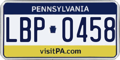 PA license plate LBP0458