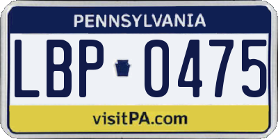 PA license plate LBP0475