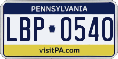 PA license plate LBP0540
