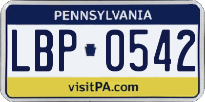 PA license plate LBP0542