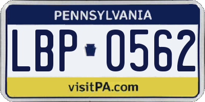 PA license plate LBP0562