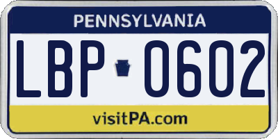 PA license plate LBP0602