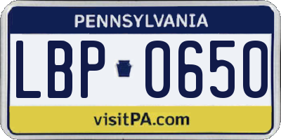 PA license plate LBP0650