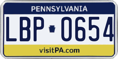 PA license plate LBP0654