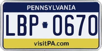 PA license plate LBP0670