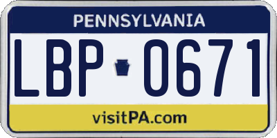 PA license plate LBP0671