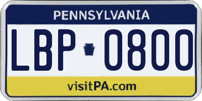 PA license plate LBP0800