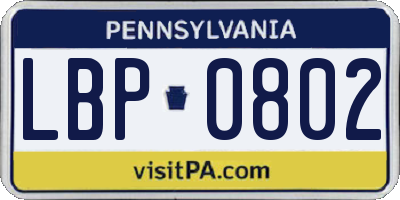 PA license plate LBP0802