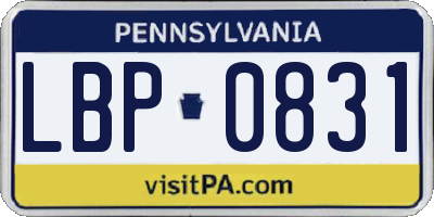 PA license plate LBP0831
