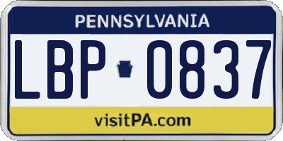 PA license plate LBP0837