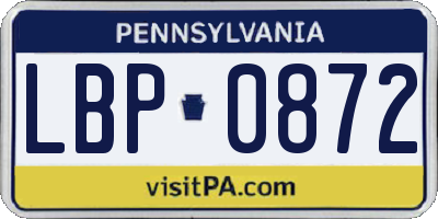 PA license plate LBP0872