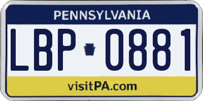 PA license plate LBP0881