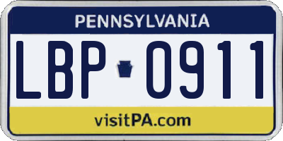 PA license plate LBP0911