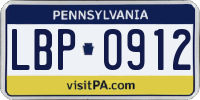 PA license plate LBP0912