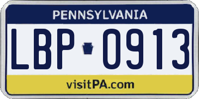 PA license plate LBP0913
