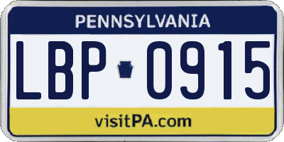 PA license plate LBP0915