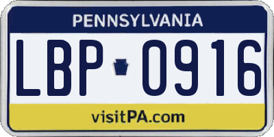 PA license plate LBP0916