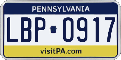 PA license plate LBP0917