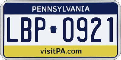 PA license plate LBP0921
