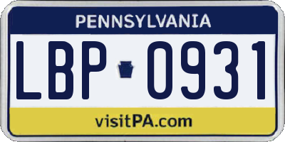 PA license plate LBP0931