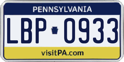 PA license plate LBP0933