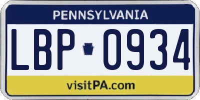 PA license plate LBP0934