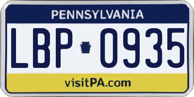 PA license plate LBP0935