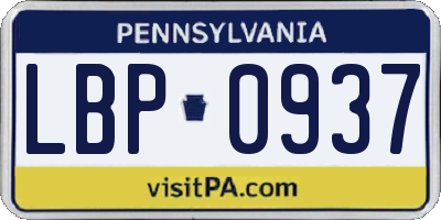 PA license plate LBP0937