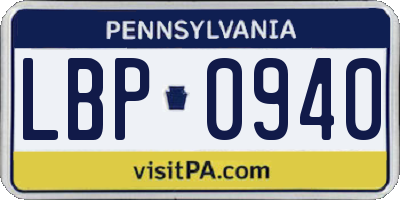 PA license plate LBP0940