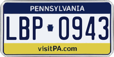PA license plate LBP0943
