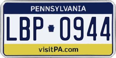 PA license plate LBP0944