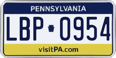 PA license plate LBP0954