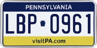 PA license plate LBP0961
