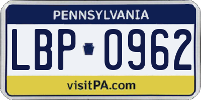 PA license plate LBP0962