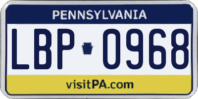 PA license plate LBP0968