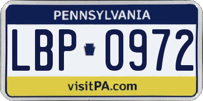 PA license plate LBP0972