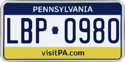 PA license plate LBP0980