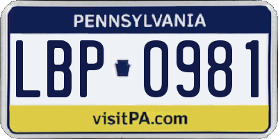 PA license plate LBP0981