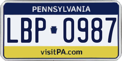 PA license plate LBP0987