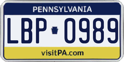 PA license plate LBP0989