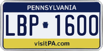 PA license plate LBP1600