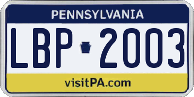 PA license plate LBP2003