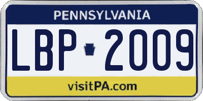 PA license plate LBP2009