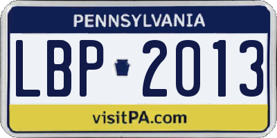PA license plate LBP2013