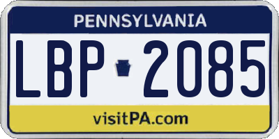 PA license plate LBP2085