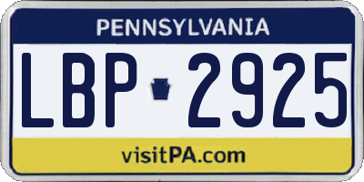 PA license plate LBP2925
