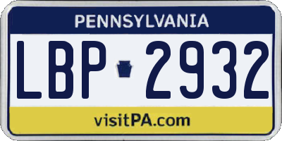 PA license plate LBP2932