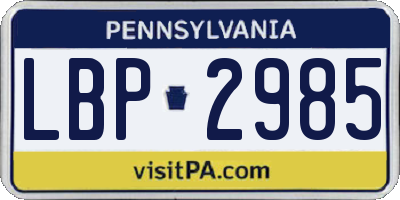 PA license plate LBP2985