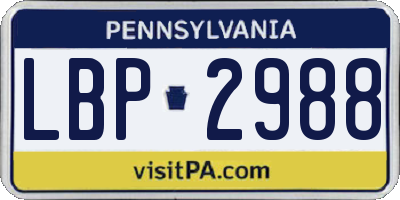 PA license plate LBP2988