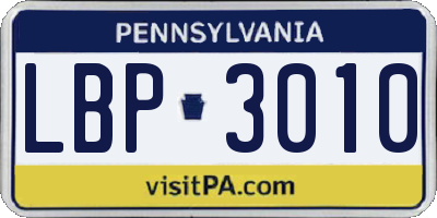 PA license plate LBP3010